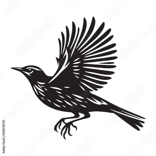 Gentle Morning Lark silhouette in flight – Lark illustration – Minimalist Lark vector – Bird silhouette – Bird vector

