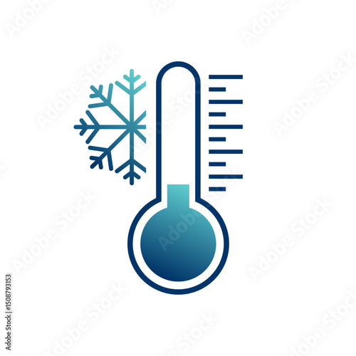 Cold temperature icon, thermometer with snowflakes vector illustration on white background. snowy winter wether forecast.eps