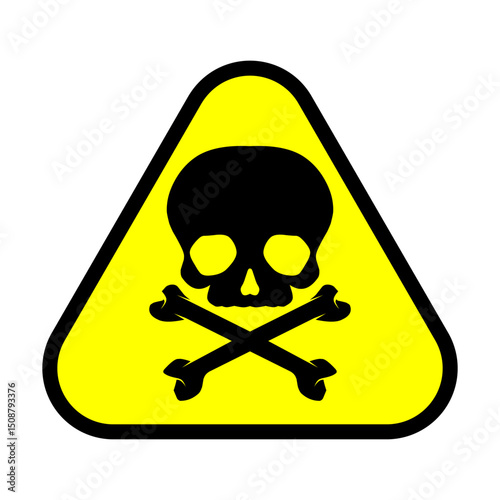 toxic danger sign, skull and crossbones sign, yellow triangle frame