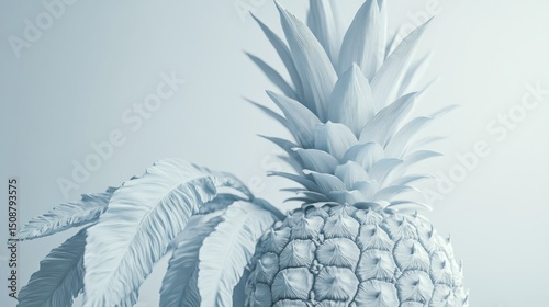 Serene Monochromatic Pineapple and Palm Leaf Still Life