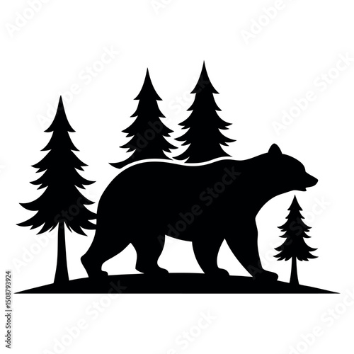 Majestic Black Bear Silhouette in Pine Forest