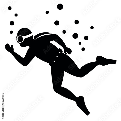 Silhouette of a Scuba Diver Underwater