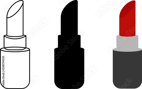 Lipstick set icon, line, silhoutte, and flat design. Minimalist vector illustration