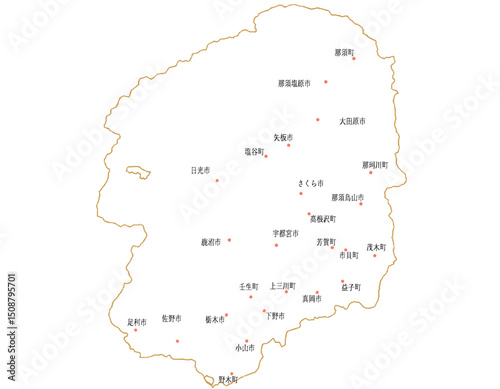 栃木県　地図　白　斑点　イラスト