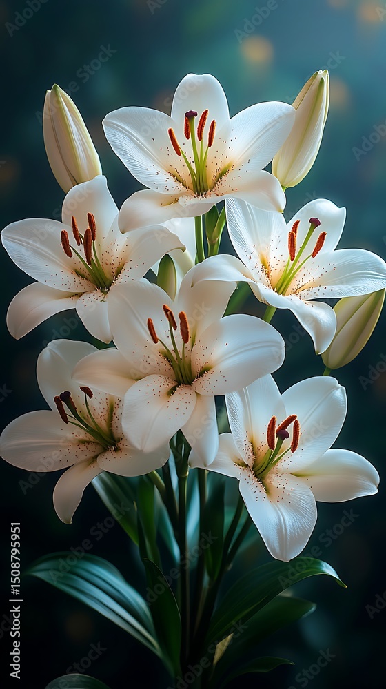 Fototapeta premium Graceful White Lilies Surrounded by a Serene Glow