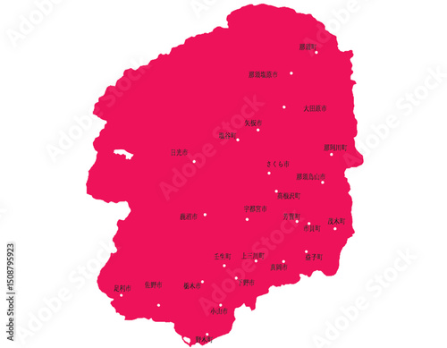 栃木県　地図　マゼンタ　斑点　イラスト