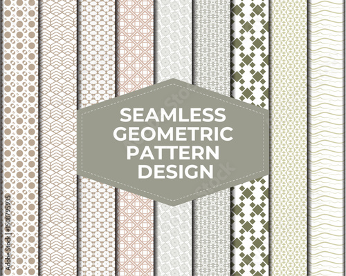 Geometric floral set of seamless patterns. Gold and white vector backgrounds. Simple illustration design.
