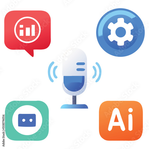 Flat Voice Assistant Icons for UI UX Mobile Apps and Smart Devices with Transparent Background