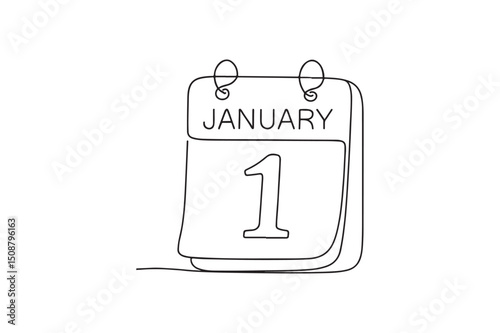 Calendar page January 1 continuous one line drawing minimalism design
