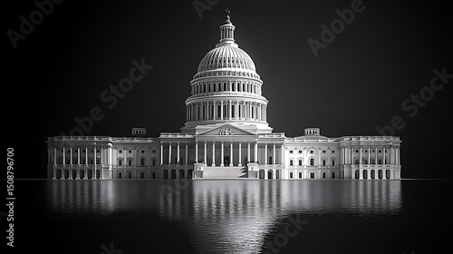 Monumental Black and White Illustration of Capitol Hill