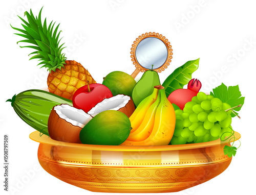 illustration of Happy Vishu new year Hindu festival celebrated in the Indian state of Kerala