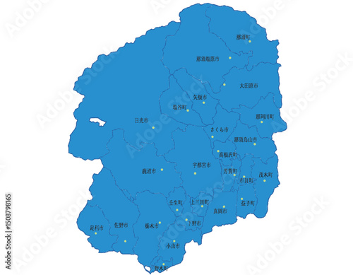 栃木県　地図　ブルー　斑点　イラスト