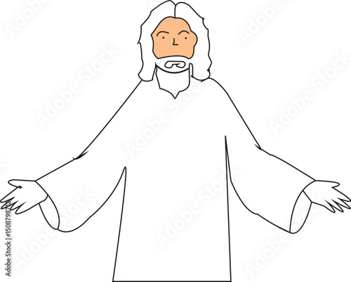 A Simple Line Drawing Depicting Jesus Christ with Open Arms, Symbolizing Compassion and Acceptance.