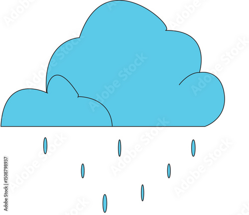 A Charming Illustration of a Light Blue Cumulus Cloud Showering Gentle Rain