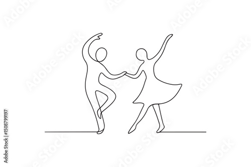 Dancing figures continuous one line drawing minimalism design