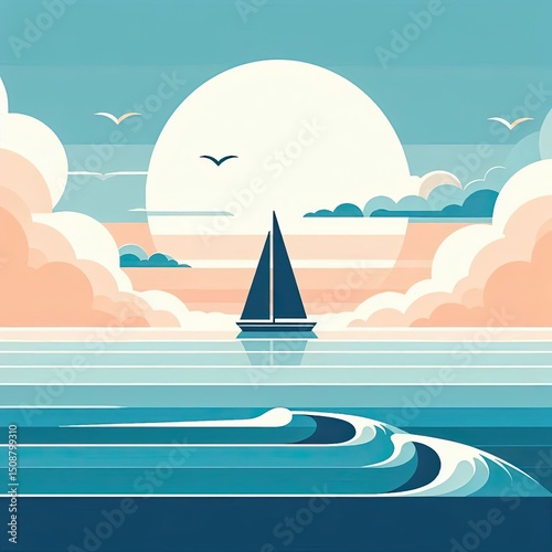 Minimalist Seaside Scene with Soft Colors