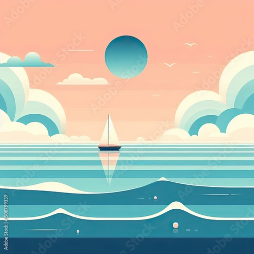 Dreamy Summer Seascape with Sailboat