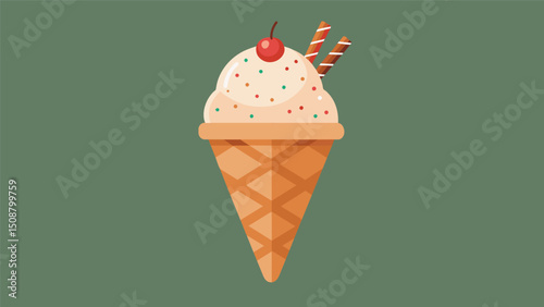A refreshing scoop of Mexican horchata nieve served in a wafer cone and garnished with a sprinkle of cinnamon.. Vector illustration