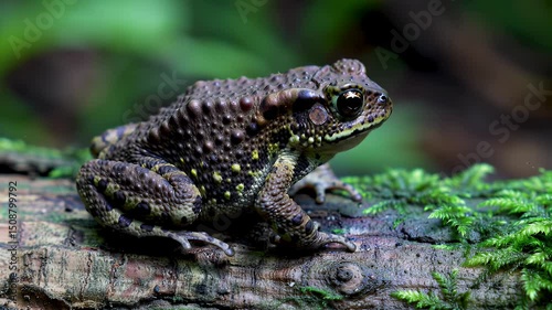 Marbled Toad Perched on Mossy Log