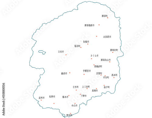 栃木県　地図　白　斑点　イラスト