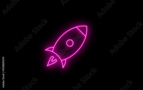 Fototapeta Naklejka Na Ścianę i Meble -  Neon colorful rocket icon. Glowing neon spacecraft symbol, spaceship flight sign. Space exploration, startup launch, product promotion, innovation. Pink color Flight mode Icon.