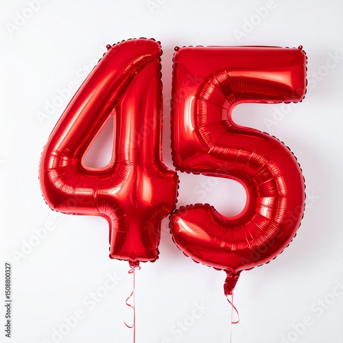 Balloon number 45 with white background. Photo for 45th birthday or anniversary party photo