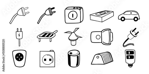 Clean cutout electric appliance icons set transparent background