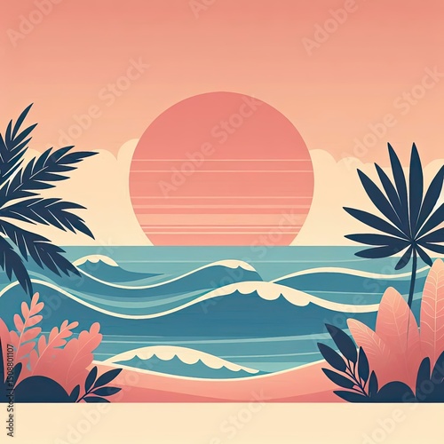 Tropical Ocean Sunset with Calm Waves