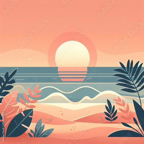 Peaceful Coastal Evening with Palm Silhouettes