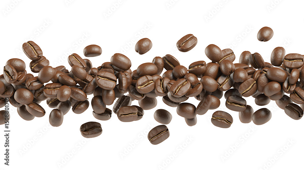 Naklejka premium Flying coffee beans isolated on transparent background. Png