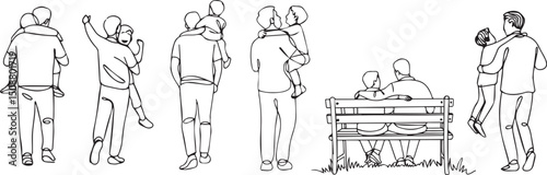 Father's Day Outline Illustrations: Father and Child Moments Line Art