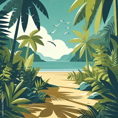 Palm-Lined Beach and Calm Ocean View