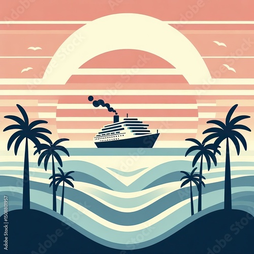 Cruise Ship at Sunset Horizon