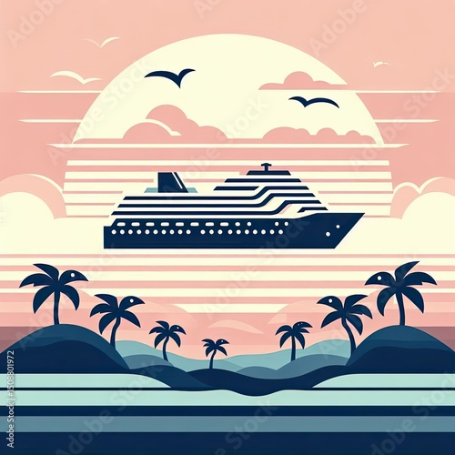 Elegant Sunset Cruise and Palm Silhouettes