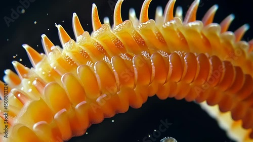 Close-up of a brittle star arm showing detailed texture and unique structure on a dark background, ocean life, underwater world
