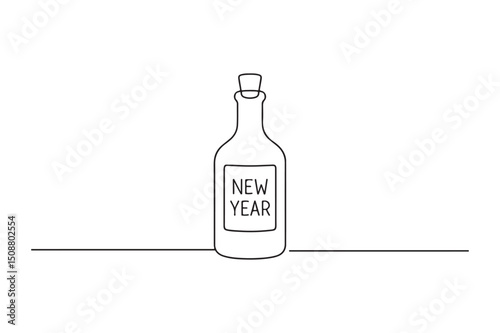 New Year wish bottle continuous one line drawing minimalism design