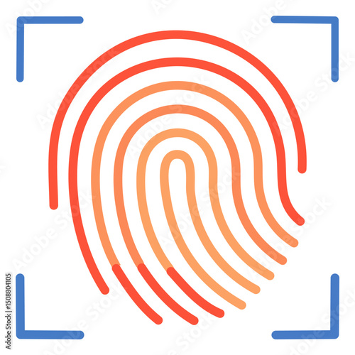 Flat fingerprint scan icon with orange gradient, ideal for secure access, mobile apps, and biometric identification