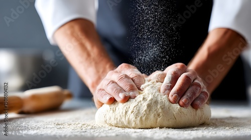 Chef kneading dough for artisan food