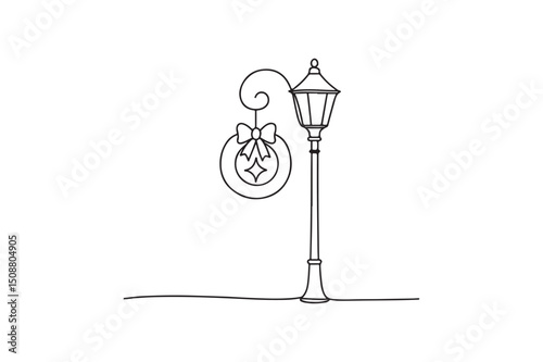 Street lamp with decoration continuous one line drawing minimalism design