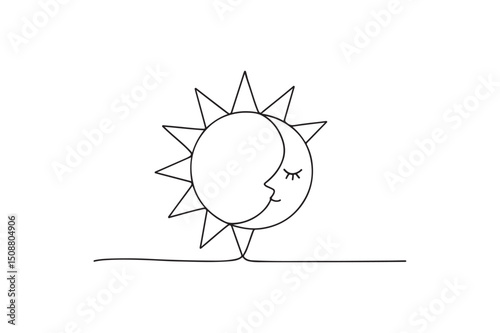 Sun moon combo continuous one line drawing minimalism design