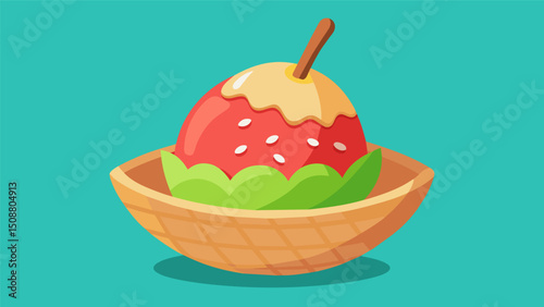 A scoop of traditional Mexican nieve made from the exotic flavors of ly pear and guava served in a crispy waffle bowl.. Vector illustration