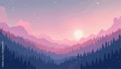 Mountain Forest Sunset Landscape
