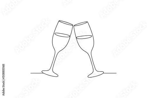 Toasting glasses continuous one line drawing minimalism design