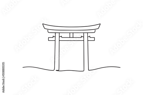 Torii gate continuous one line drawing minimalism design