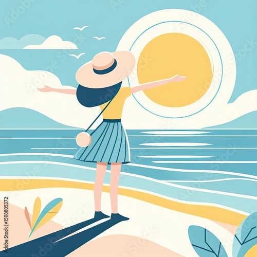 Young Woman Enjoying Beach Breeze