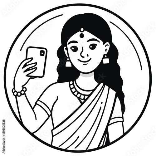 Stylized vector art of an elegant woman in ethnic attire reflecting poise and cultural pride