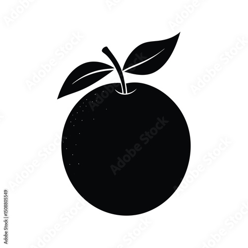 Orange Fruit Black Silhouette with Leaves