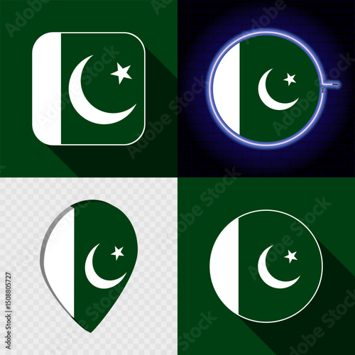 Set of modern icons with the national flag of Pakistan. Free Download Set of modern icons with the national flag of Pakistan. - GFXLoad