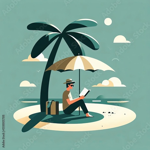 Man Reading Under Tropical Sunshade
