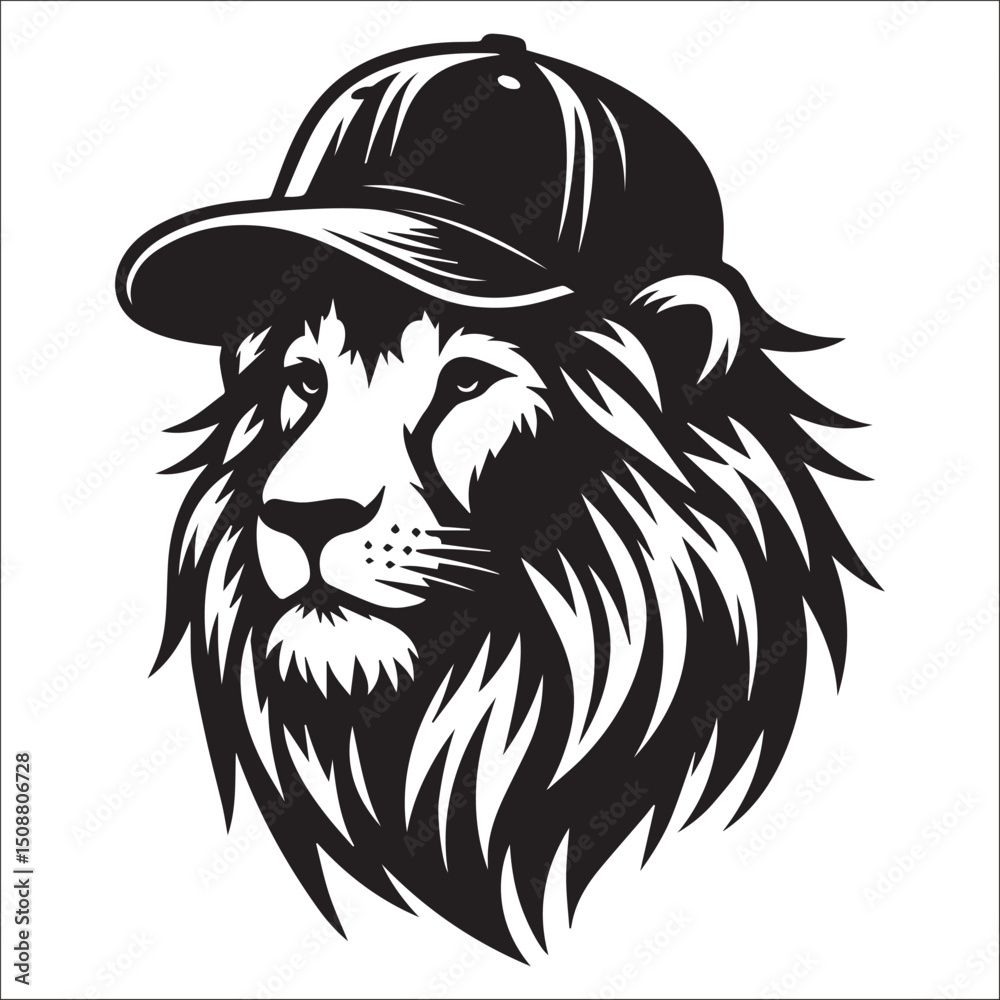 Majestic Lion Head in a Crowned Baseball Cap Vector Art Graphic Design Illustration Majestic Lion Head in a Crowned Baseball Cap Vector Art Graphic Design Illustration